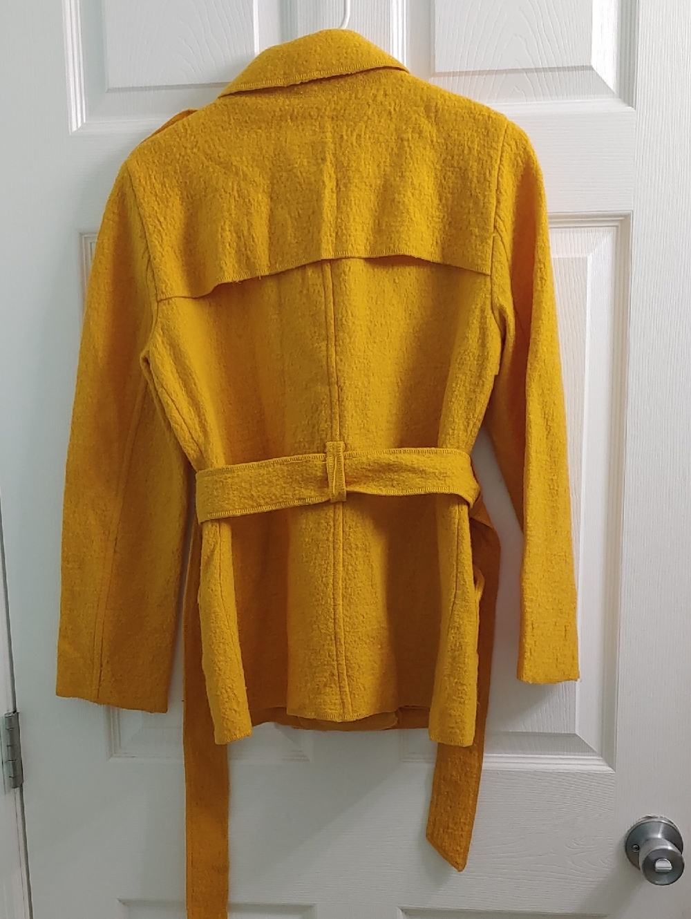 Vintage Sandro Wool Coat Military Women's Yellow Peacoat Size S - Picture 3 of 6